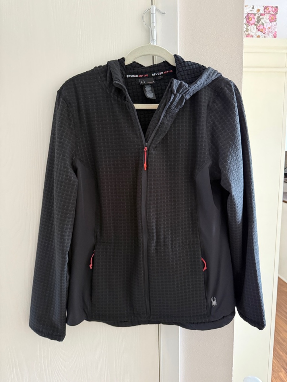 Spyder Black Hooded Zip-Up Jacket with Orange Accents